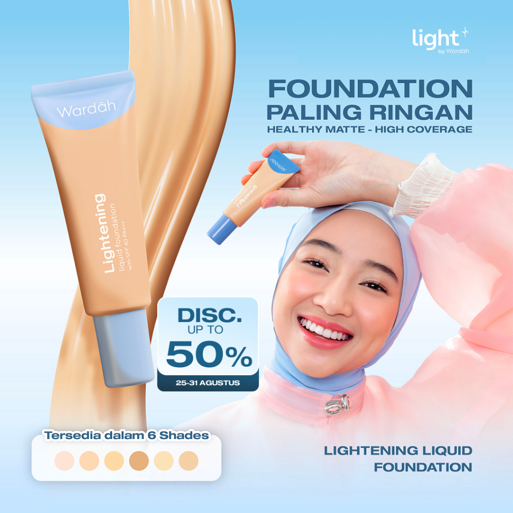 WARDAH Lightening Liquid Foundation 25ml - Base Makeup dengan Skin-Like to High Coverage yang Mengandung SPF 40 PA+++ dan Serum Niacinamide Untuk Hasil Makeup Flawless dan Cerah - Makeup - Foundation - Bedak - Cushion - Foundation Anti Longsor