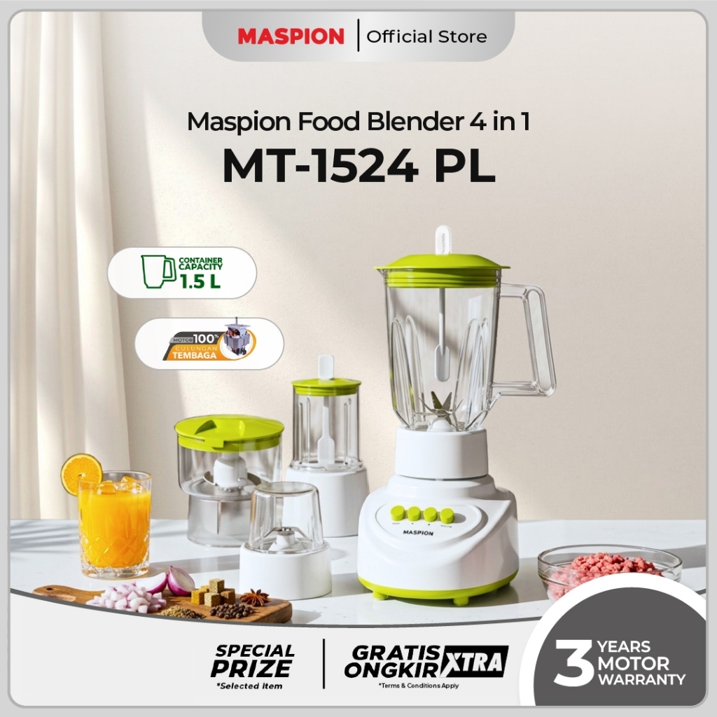 Maspion Pelumat Blender with Wet + Dry Miller & Chopper 1.5 Liter MT-1524 PL