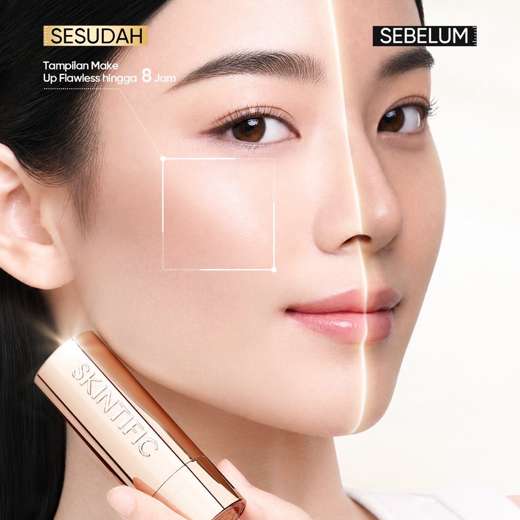 [NEW] SKINTIFIC - Flawless Makeup Set / Base Serum Spray + Foundation Stick + Powder / High Coverage Oil-control Stay Fresh 3PCS 2PCS Combo - Gambar 4