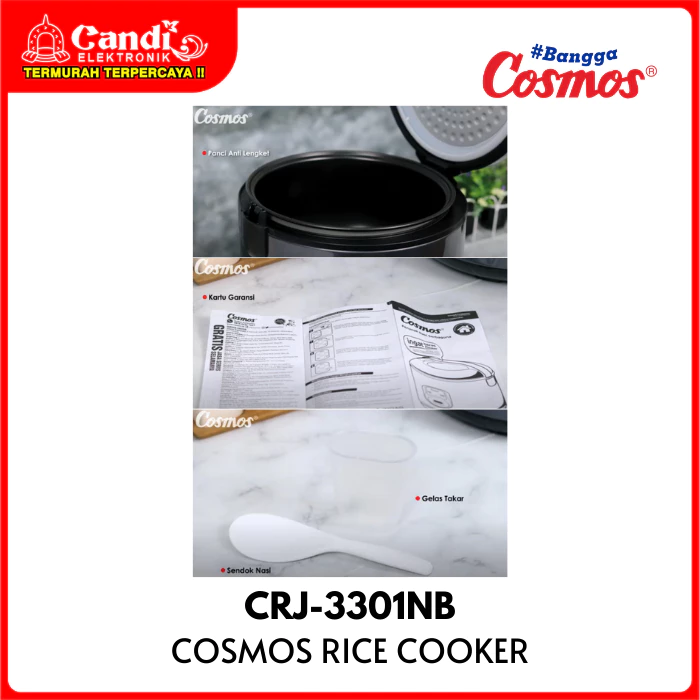 COSMOS Rice Cooker Penanak Nasi Non Stick 1,8 Liter Low Watt CRJ-3301NB - Gambar 4