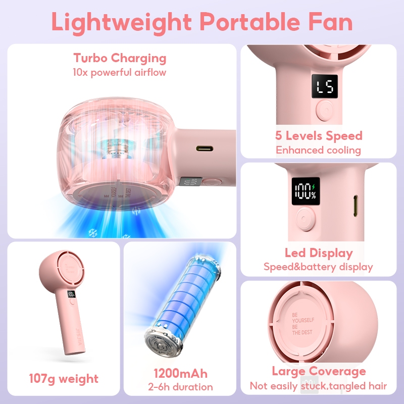 JISJIA Kipas 100 Gear Mini LED Kipas Turbo Angin Strong Wind Wind Angin Tampilan Digital Kipas - Gambar 2