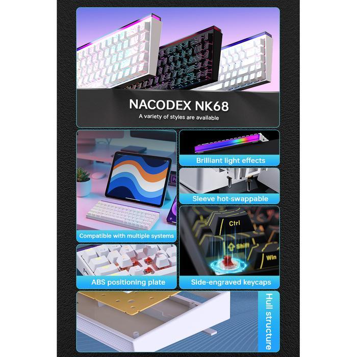 Ajazz x Nacodex NK68 / NK-68 Wired Mechanical Keyboard Colorful With Side Ambient RGB Lighting Box - Gambar 4
