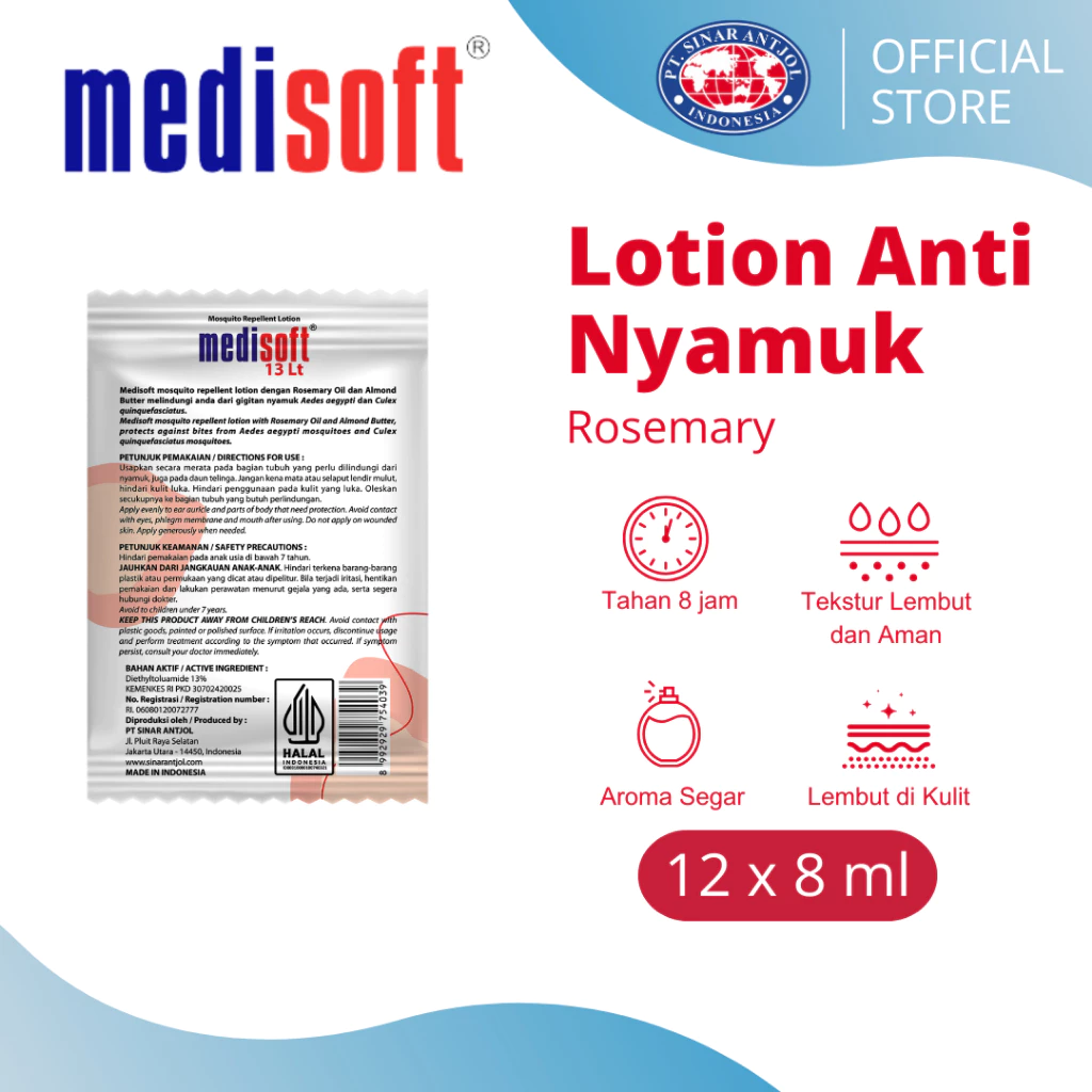 RENCENG 12 pcs - Medisoft Mosquito Repellent 8ml ROSEMARY Oil - Lotion Anti Nyamuk MERAH Sachet - Gambar 2