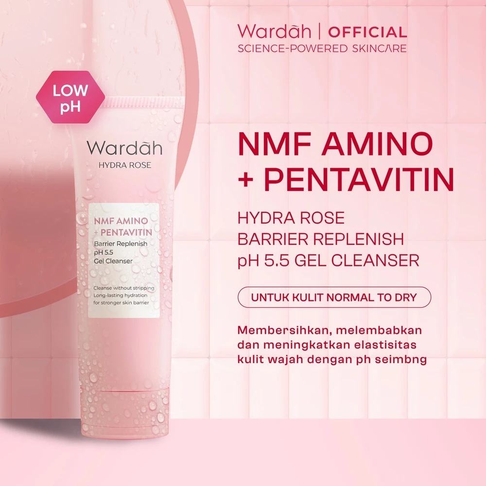 Wardah Face Wash Hydra Rose NMF Amino Pentavitin Barrier Replenish pH 5.5 Gel Cleanser 100 mL - Sabun Cuci Muka Gentle Acid Mantle Expert Hydrating Foam yang Membersihkan dengan Gentle Kulit Sehat dan Skin Barrier Terlindungi - Skincare - Gambar 2