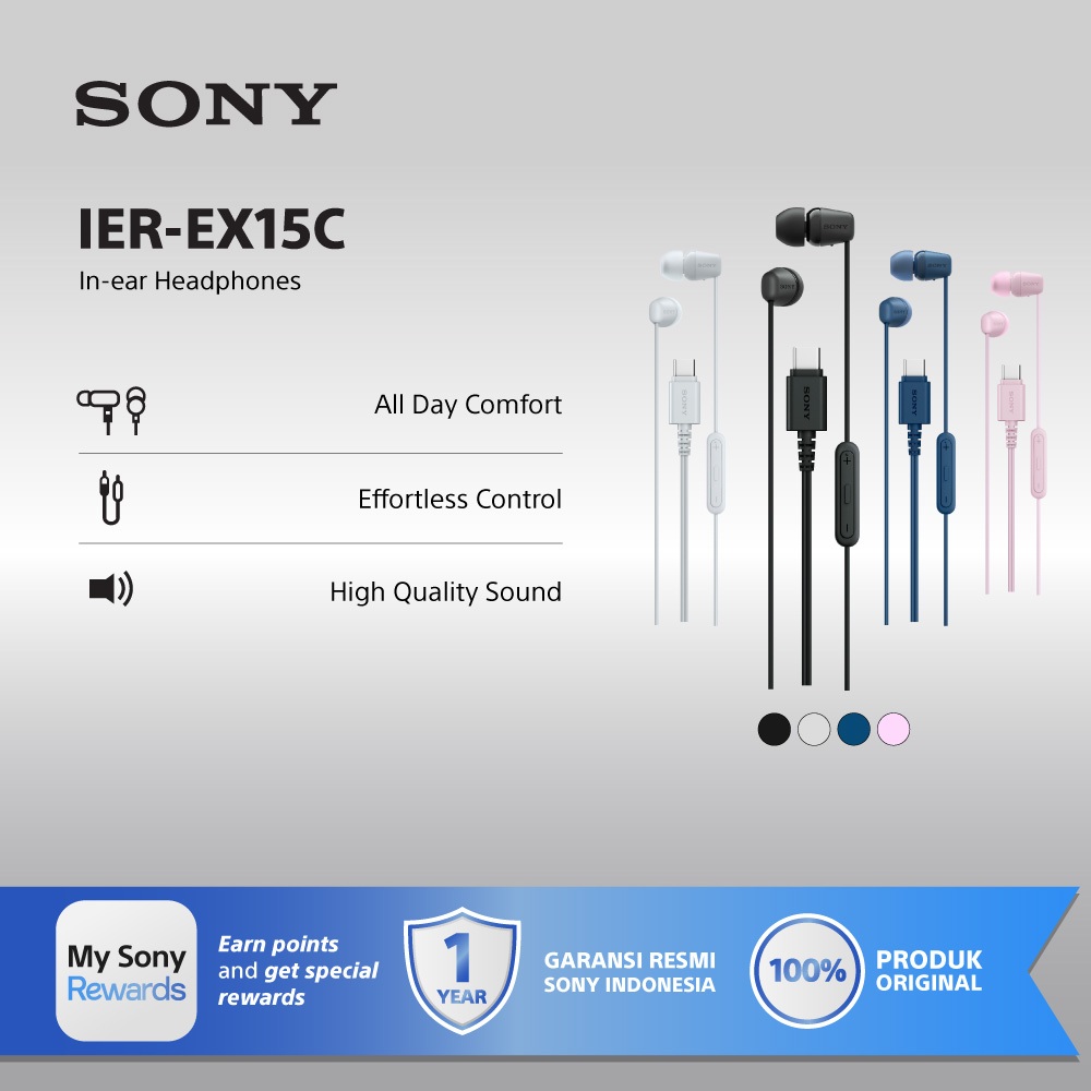 Sony IER-EX15C Earphone USB Type-C Original / In-Ear Headset Mic & Remote Volume / Suara Jernih, Ringan & Nyaman - Gambar 2