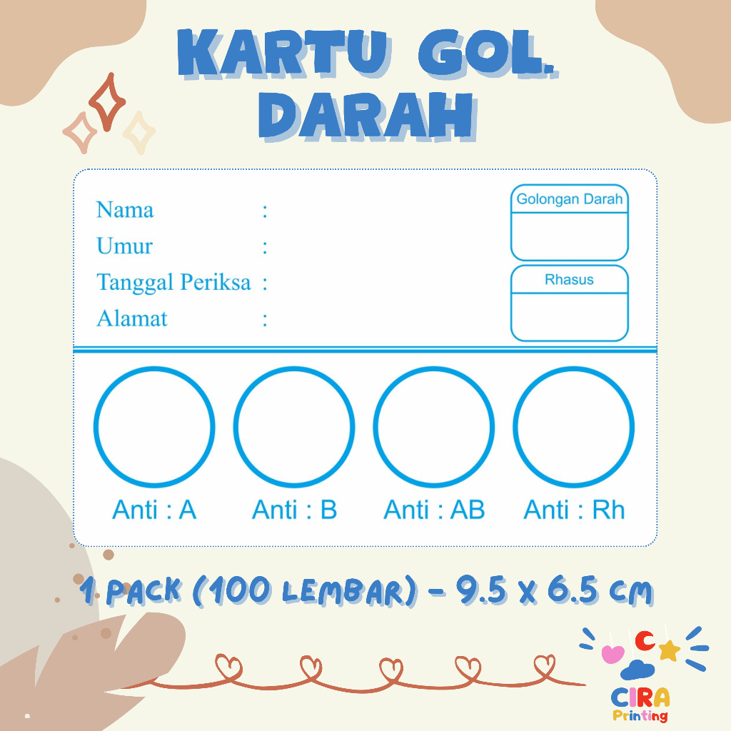 100 pcs blood type cards, blood cards, goldar cards, blood type test ...