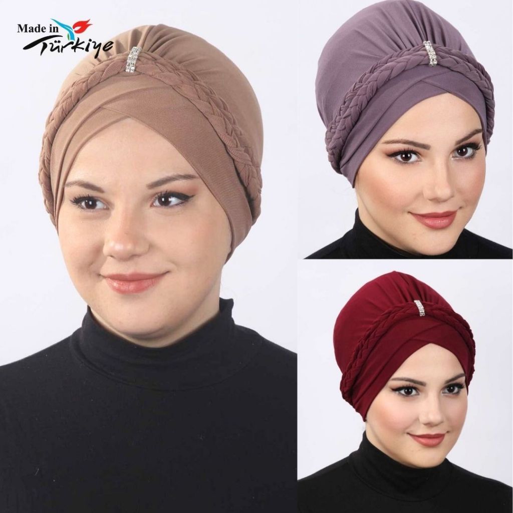 Muslim Women's Turkish Turban Jersey Premium Braid Crystal Ciput Anti ...