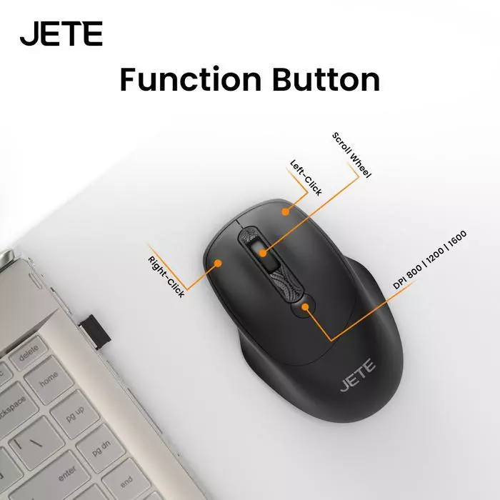 JETE Mouse Wireless Bluetooth Rechargeable MS205 Tanpa Kabel 1600Dpi Ergonomic Silent Click 3 Level DPI untuk Windows & Macbook (RTL) - Gambar 2