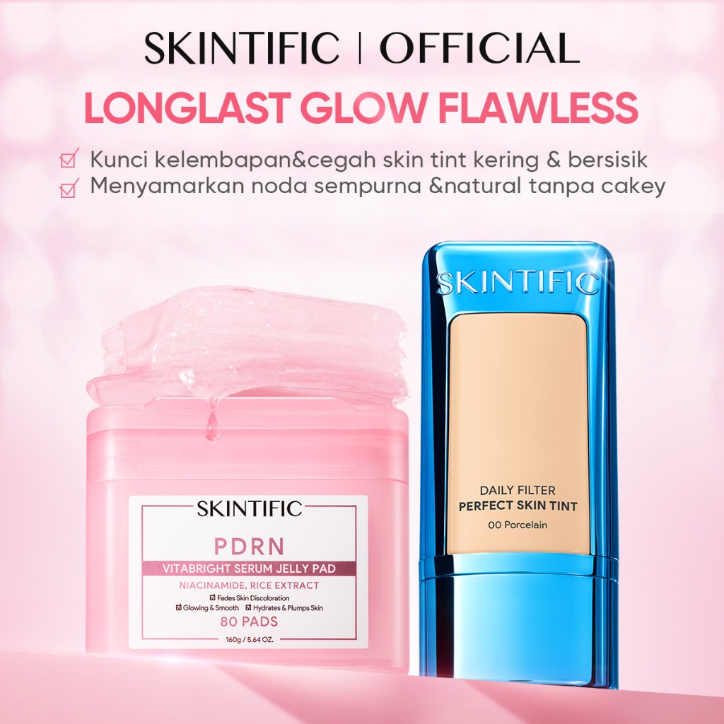 [NEW LAUNCH] SKINTIFIC - 2IN1 Fast Make-up Set/PDRN Vitabright Serum Jelly Pad 80sheets&Perfect Coverage Blurring Skin Tint Brightening Hydrating Radiant Glow Long-lasting oil-control Tutupi Noda Tahan 10 Jam Tidak Tebal Foundation bb cream make up