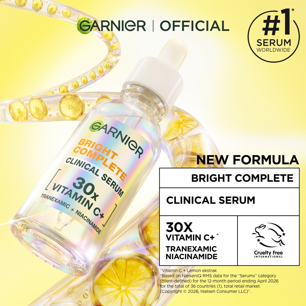 [FORMULA BARU] GARNIER Vitamin C Serum CLINICAL SERUM 30x VITAMIN C +TRANEXAMIC AXID (TXA) + NIACINAMIDE 15ml 30ml 50ml Serum Mencerahkan Wajah Cepat Cerahkan Noda Hitam Serum Wajah / Retinol Toner Wajah Brightening Serum Paket Skincare