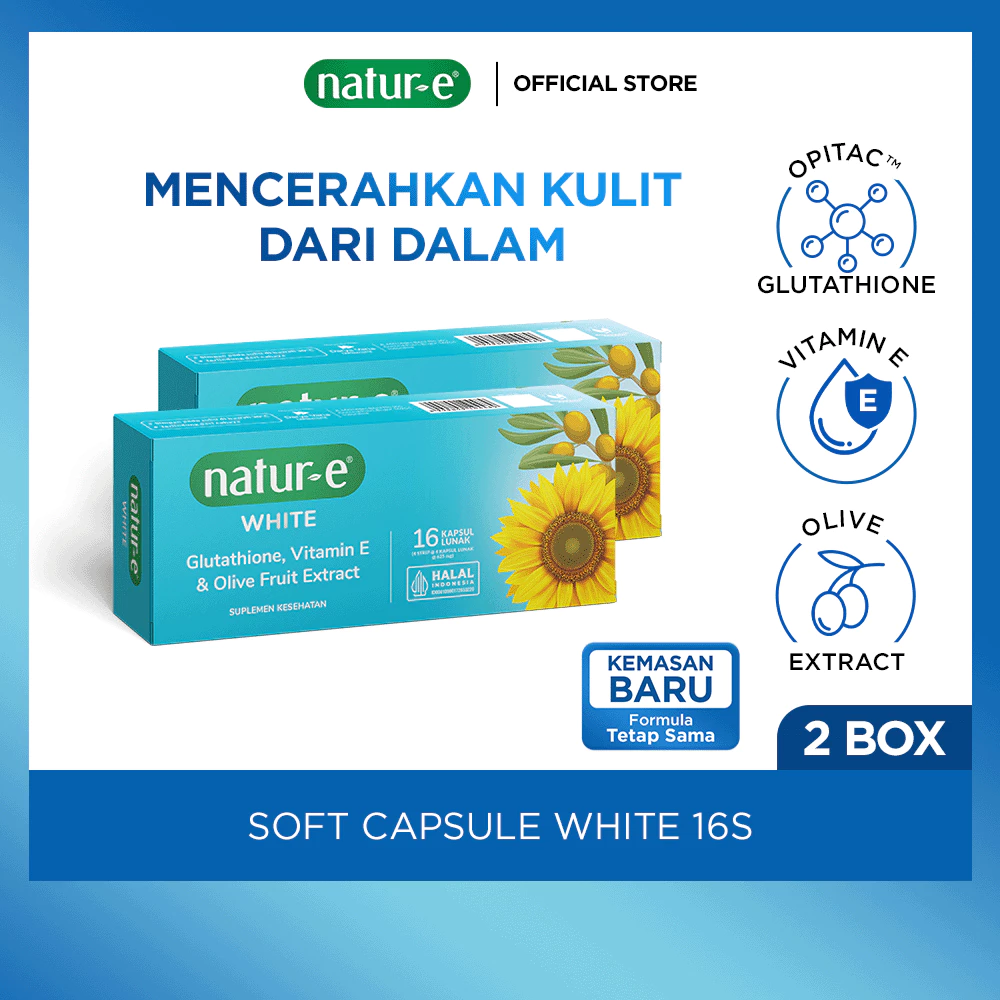 Natur-E Twin Pack Soft Capsule - White 16s x 2pcs - Suplemen Kecantikan Dengan Vitamin E & Glutathione - Membantu Menjaga Kesehatan Kulit dari Dalam