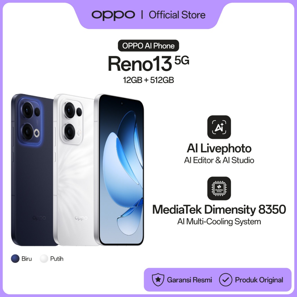 OPPO Reno13 5G 12/512GB [80W SUPERVOOC 5600mAh Battery, IP69 Water Resistance: Underwater Photography, AI Livephoto] - Gambar 3