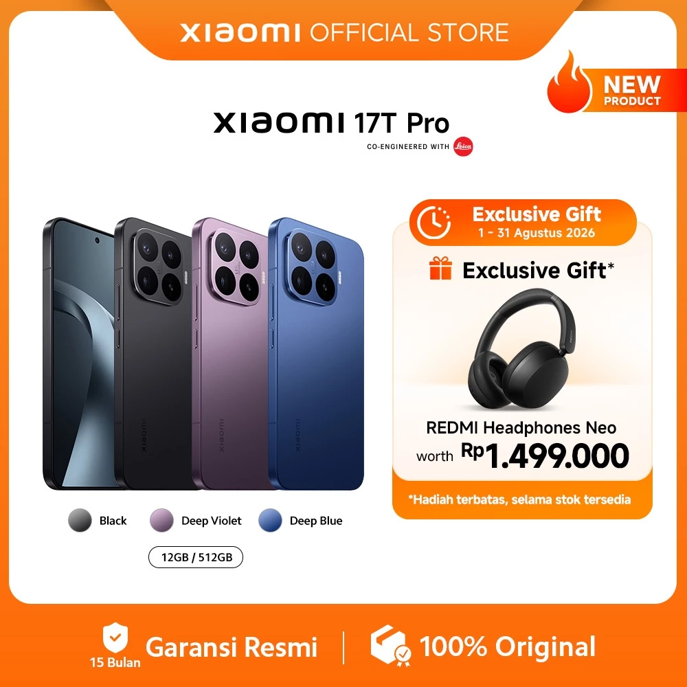 Xiaomi 17T Pro (12GB+512GB) / Kamera telephoto periscope Leica 5x / Baterai 7000mAh (typ) / Layar eye-care 6,83” 144Hz / MediaTek Dimensity 9500 / 100W wired HyperCharge & 50W wireless HyperCharge [Xiaomi Official Store]
