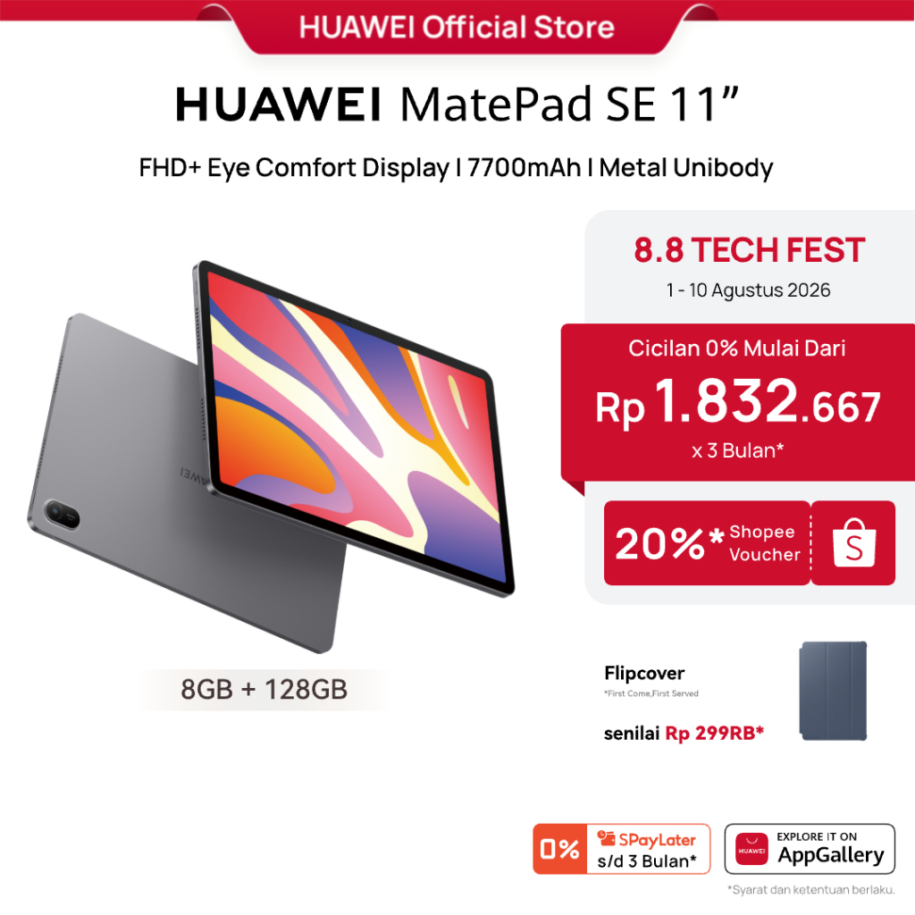[8.8 s/d 20%*] HUAWEI atePad SE 11" Tablet [up to 8+128GB] / FHD+ Eye Comfort Display / 7700mAh / Metal Unibody