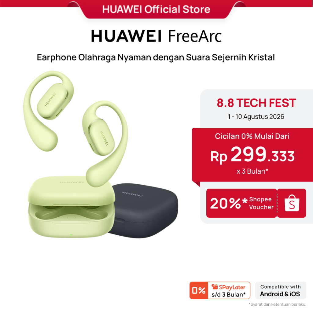 [8.8 s/d 20%*] HUAWEI FreeArc TWS Earphone / Earphone Olahraga Nyaman dengan Suara Sejernih Kristal / Tahan Air IP57