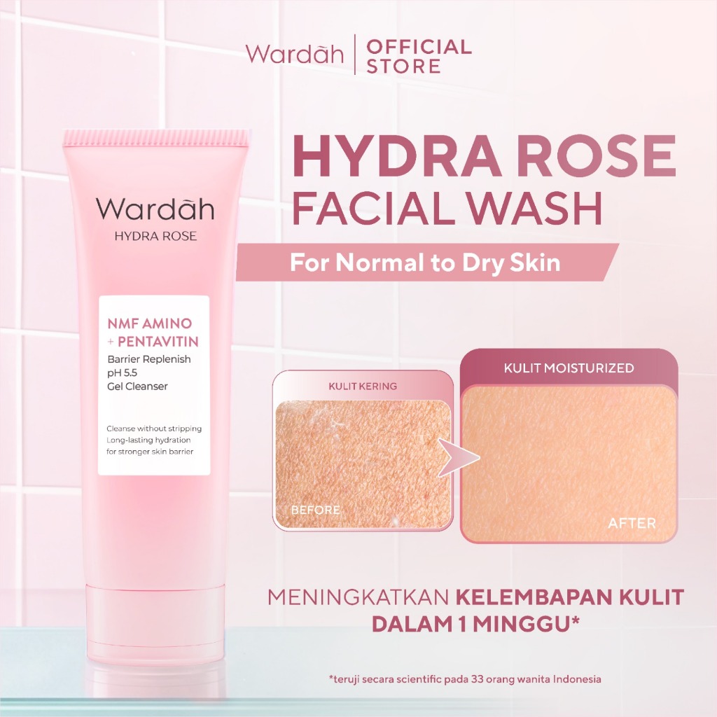 Wardah Face Wash Hydra Rose NMF Amino Pentavitin Barrier Replenish pH 5.5 Gel Cleanser 100 mL - Sabun Cuci Muka Gentle Acid Mantle Expert Hydrating Foam yang Membersihkan dengan Gentle Kulit Sehat dan Skin Barrier Terlindungi - Skincare