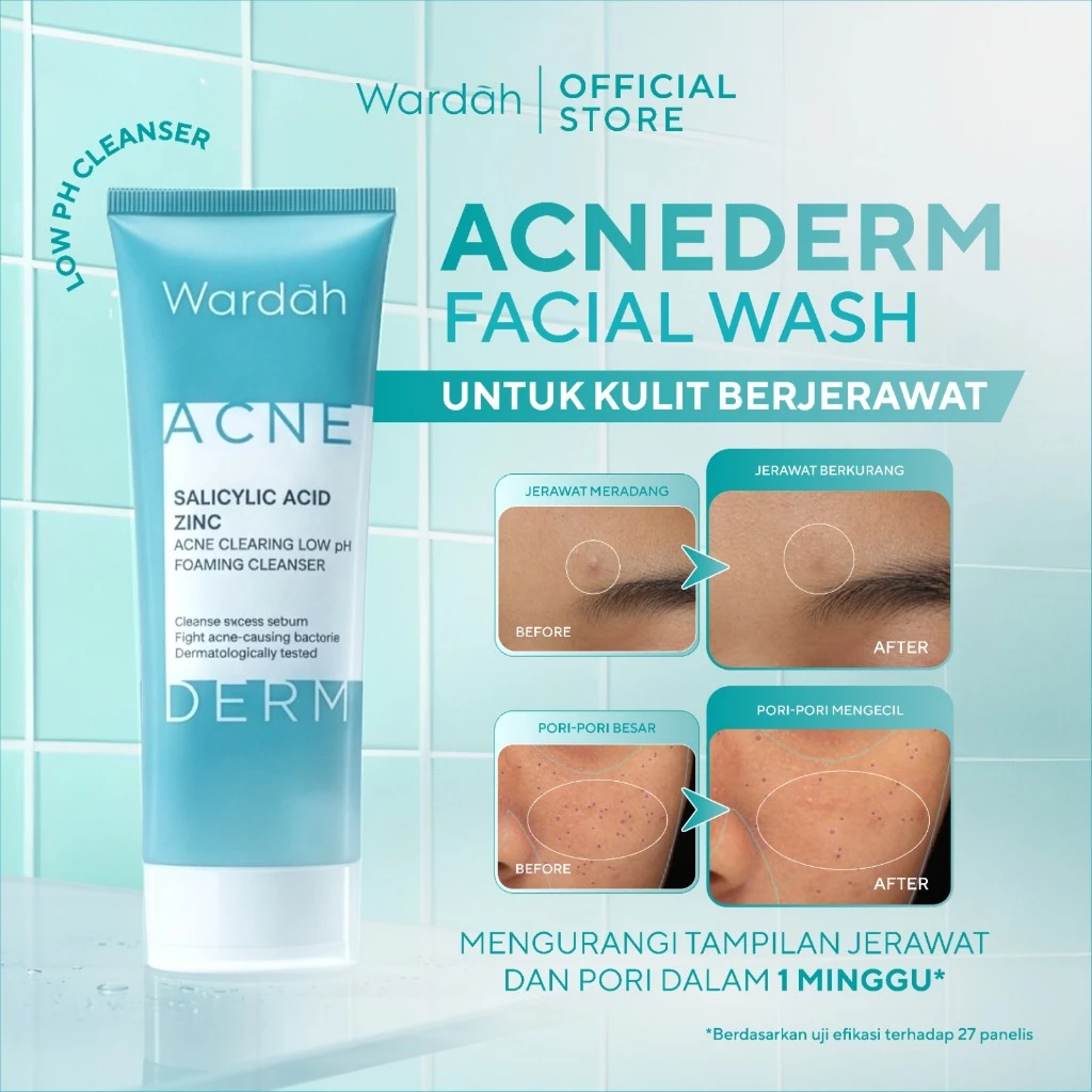 Wardah Acnederm Facial Wash Salicylic Acid Zinc Acne Clearing Low pH Foaming Cleanser - Sabun Cuci Muka Facewash Skincare