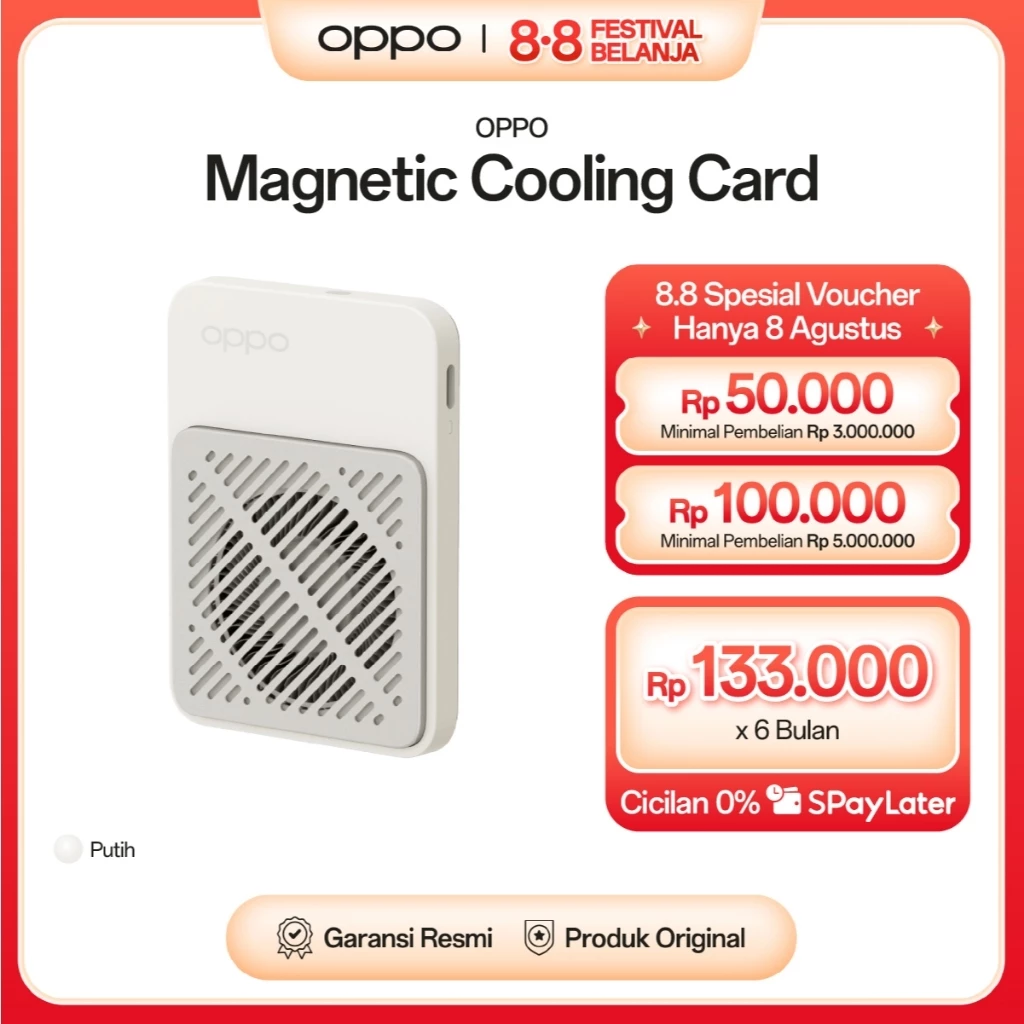 OPPO Magnetic Cooling Card PCV14 White Ultra Slim Lightweight Low Noise Dual Speed