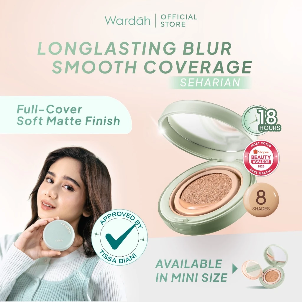 Wardah Cushion Matte Colorfit 5D Blur Cloud Cushion & Cushion Glow Colorfit Perfect Glow Cushion - High Coverage Bedak Long-lasting Anti-Crack No Oksidasi Dewy Finish Tahan Lama Menyamarkan Pori Menyatu Dengan Kulit Non Comedogenic Foundation - Makeup