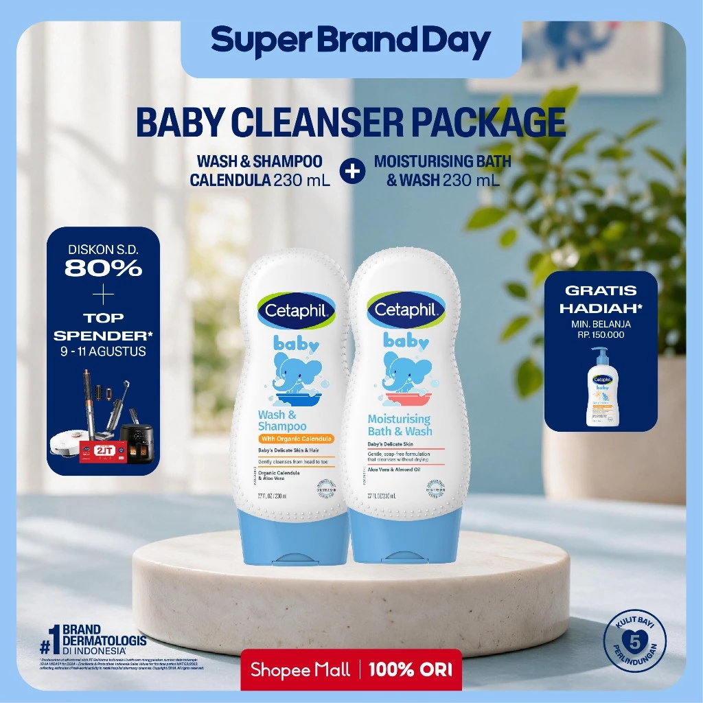 Cetaphil Baby Wash & Shampoo with Organic Calendula 230ml + Moist Bath & Wash 230ml