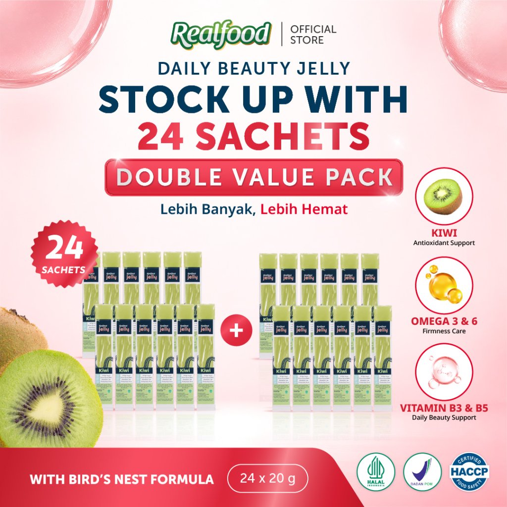 BUY 12 GET 12 Realfood Jelly Kiwi Sarang Burung Walet dengan Omega 3, Omega 6, Vitamin B3 dan B5