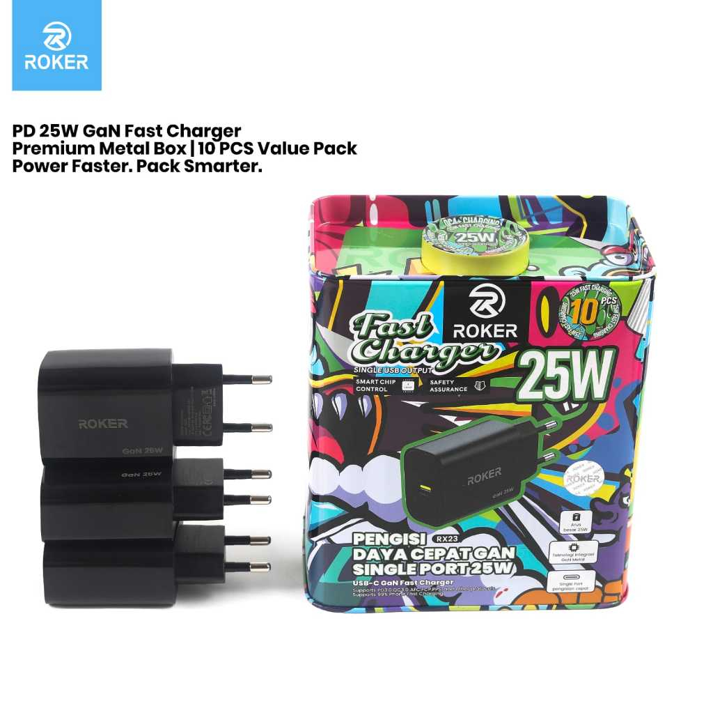 ROKER RX23 Charger GaN 25W USB-C PD3.0 QC3.0 PPS Fast Charging iPhone Android per box 10 pcs