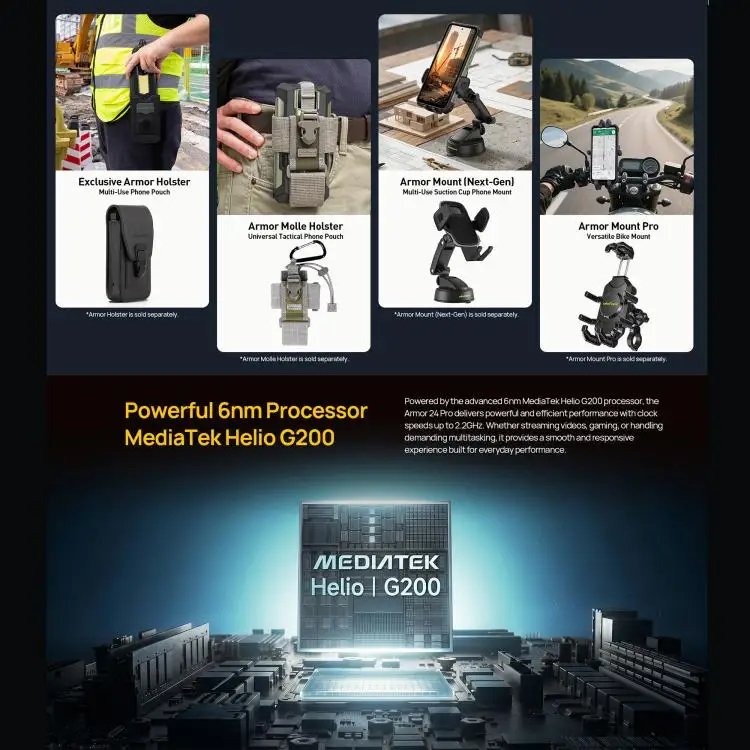 Ulefone Armor 24 Pro 6.78''LCD IPS 120HZ Helio G200 12GB 256GB 22000mAh 66W 64MP Main 64MP Night Vision - Gambar 4