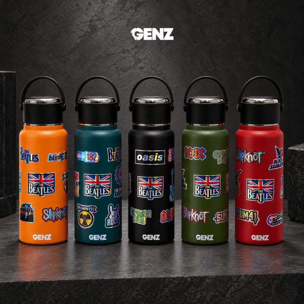 GENZ HeadLiner Tumbler Stainless Steel 1000ML/1LITER – Tumbler Minum Motif Band Hologram Handle Carry Double Wall Insulated