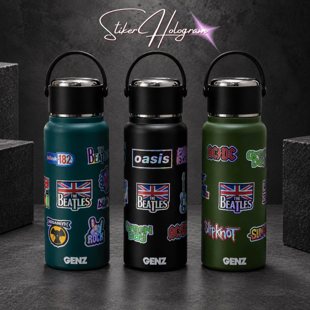 GENZ HeadLiner Tumbler Stainless Steel 1000ML/1LITER – Tumbler Minum Motif Band Hologram Handle Carry Double Wall Insulated foto 3