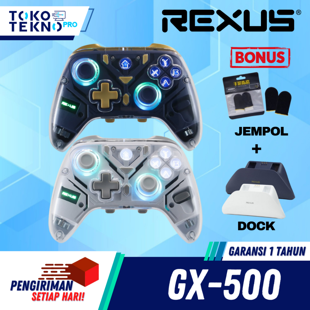 Rexus GX500 / GX-500 Gamepad Multiplatform Joystick Removable Case Transparant Hall Effect