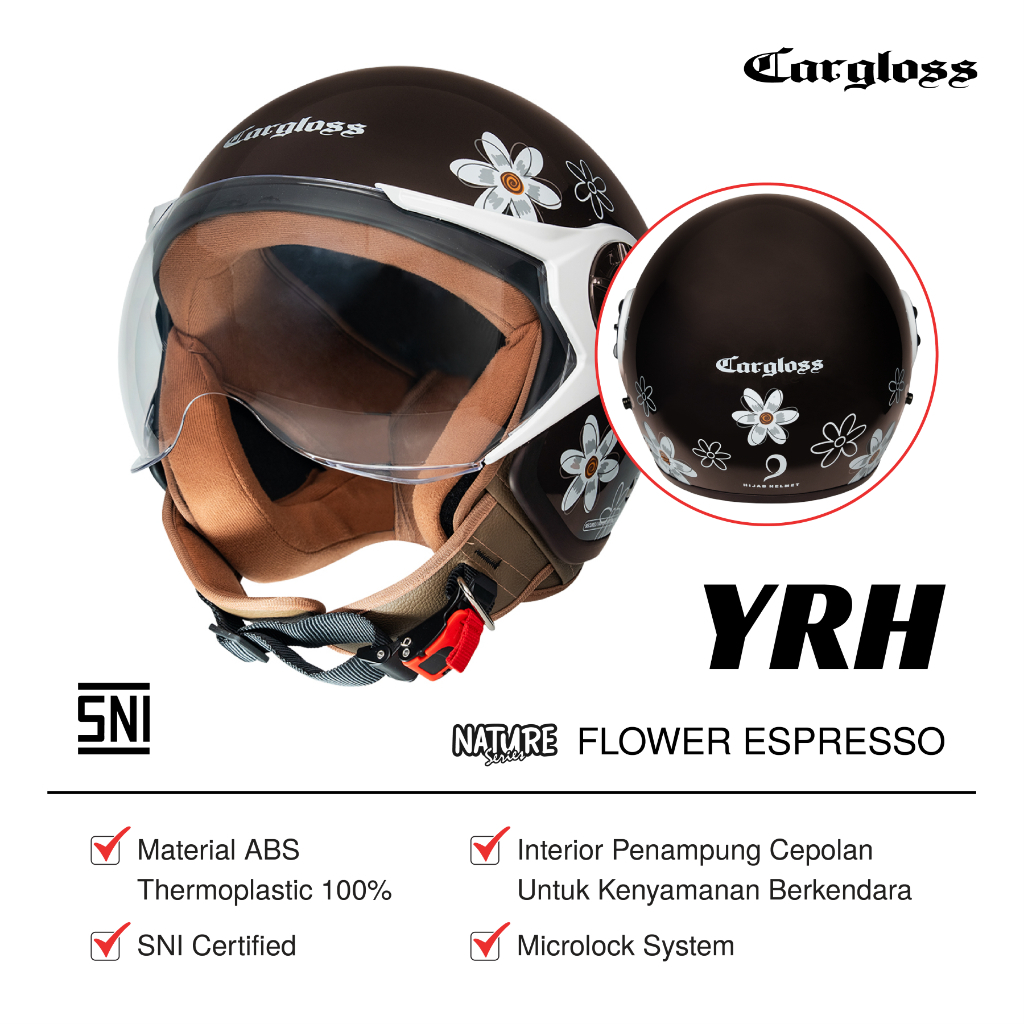 Cargloss YRH Hijab Graphic Retro Helm Half Face - Flower Espresso Brown