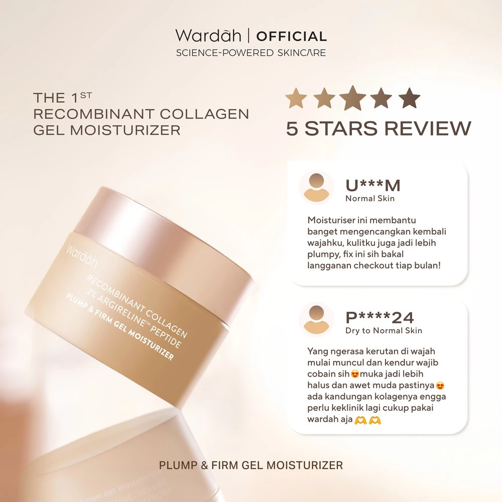 WARDAH Collagen Moisturizer - Plump & Firm Recombinant Collagen + 2% Argireline Peptide Gel Moist - Glow Moisturizer, Pelembab Wajah untuk Kulit Lebih Kencang, Kenyal, dan Bebas Jerawat - Pelembab Wajah Kering, Kusam, dan Sensitif - Skincare - Gambar 4