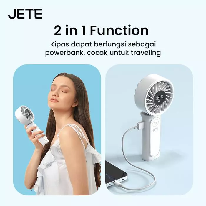Kipas Angin JETE SF6 Mini Portable Fan Powerbank USB Lipat Digital Display 6 Level Speed Turbo Power Bank 3600 mAh With Strap - Gambar 4