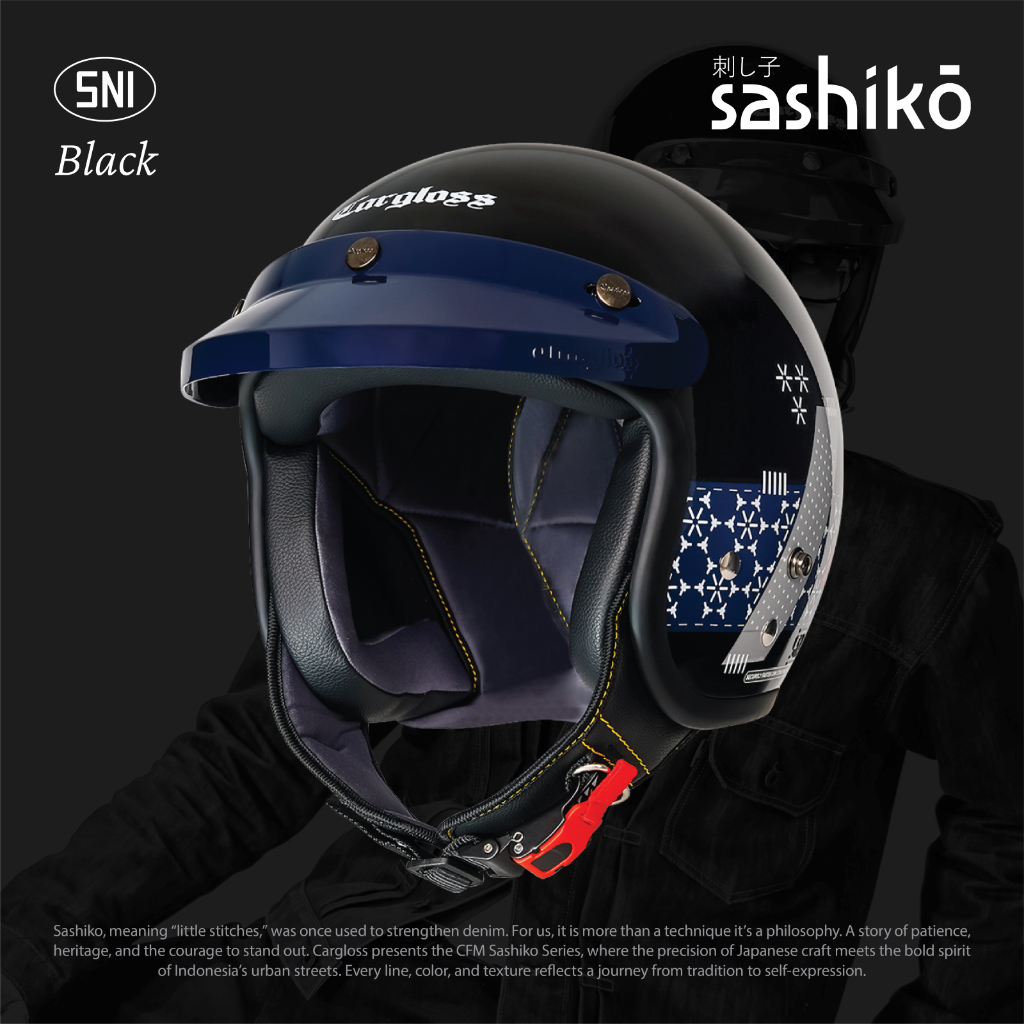 Cargloss CFM Retro Helm Half Face - Sashiko Black