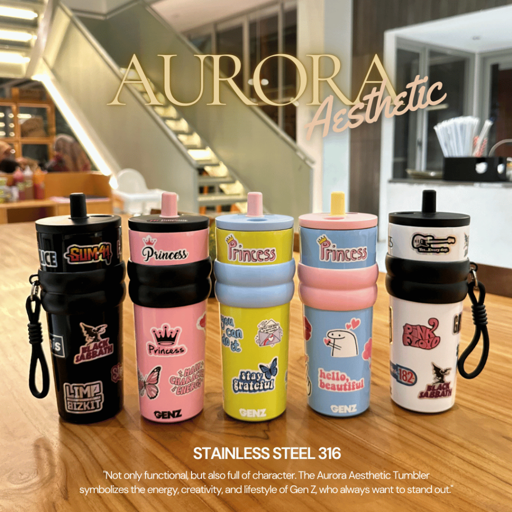 Tumbler Mug AURORA AESTHETIC Stainless SteeL 710ml MugSporty With Straw Lid Tahan Dingin Tahan PanaS foto 2