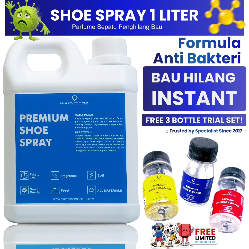 Diamond Shoe Spray 1 Liter Parfum Sepatu Anti Bau, Spray Perfume Helm, Tas, Dompet, Anti Bakteri