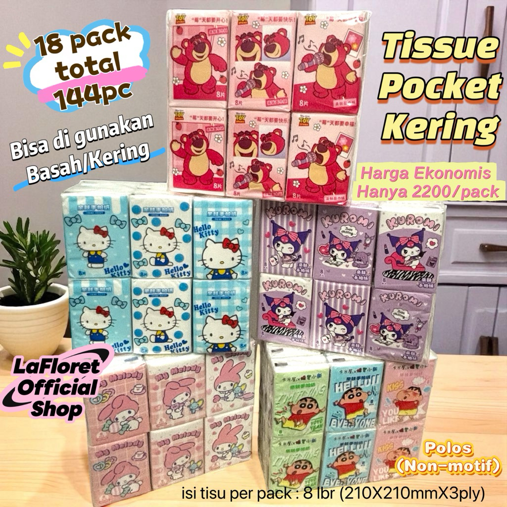 Mini Pocket Tissue Character Mini Dry Tissue Mini Packaging 18 pk/144 ...