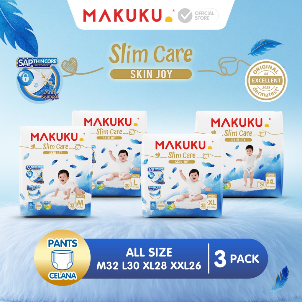 [3 PACK] MAKUKU SAP Diapers Skin Joy Pants M32 /L30 /XL28 /XXL26