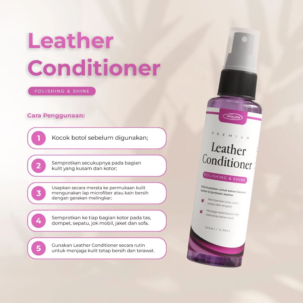 Unikleen Leather Conditioner Pengkilap Kulit 100ml (Polishing & Shine) - Perawatan Tas, Sepatu, Jaket, Sofa Premium - Gambar 3