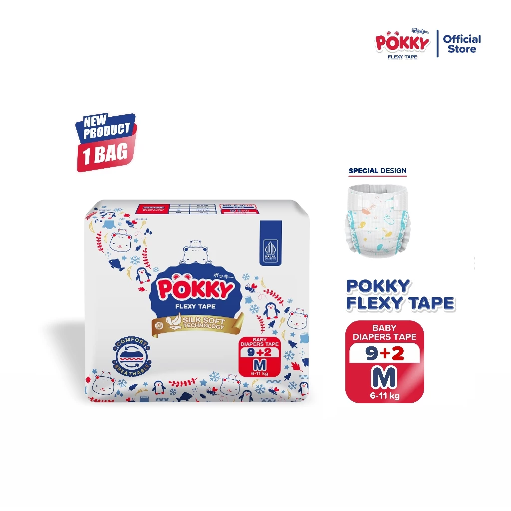 [SPECIAL DESAIN] POPOK PEREKAT POKKY FLEXY TAPE M9+2 / BABY DIAPERS BAYI BARU LAHIR UKURAN M LEMBUT BERKUALITAS