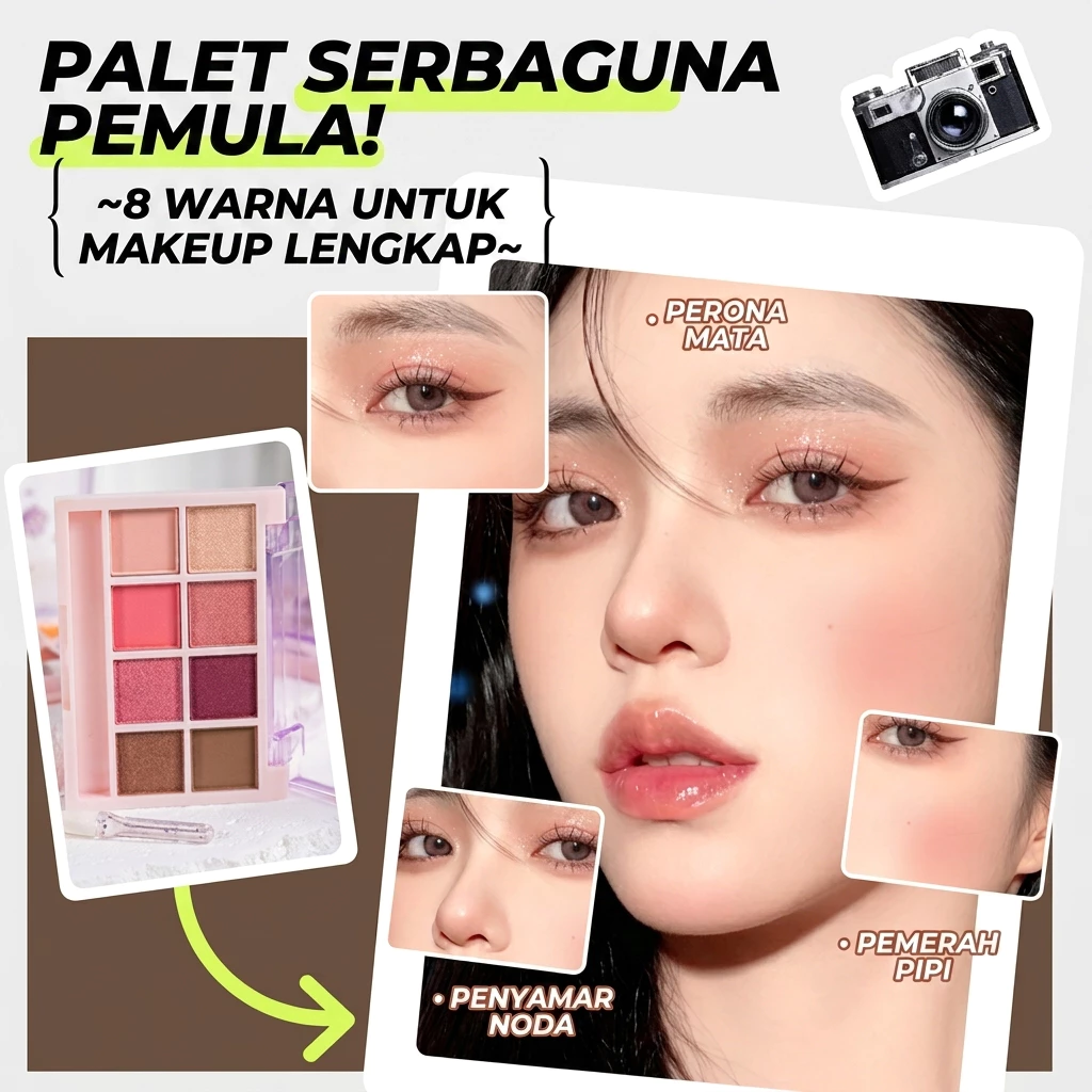 GROSIR 12 Pcs Eyeshadow Palette 8 Warna Matte Shimmer Glitter High Pigment Tahan Lama 290 5232 - Gambar 3