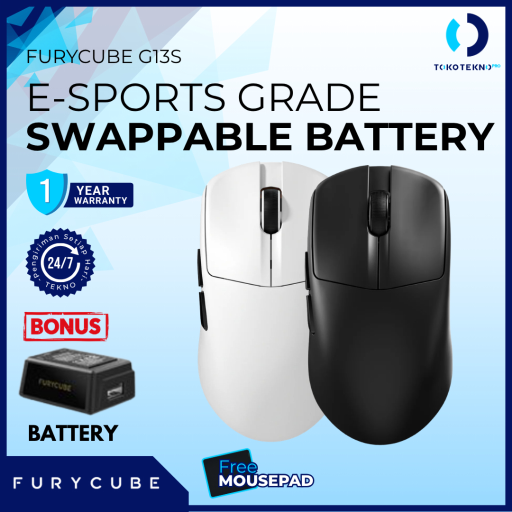 FURYCUBE G13S / G-13S Mouse Gaming Swappable Battery Wireless Mouse PAW3311 Lightweight