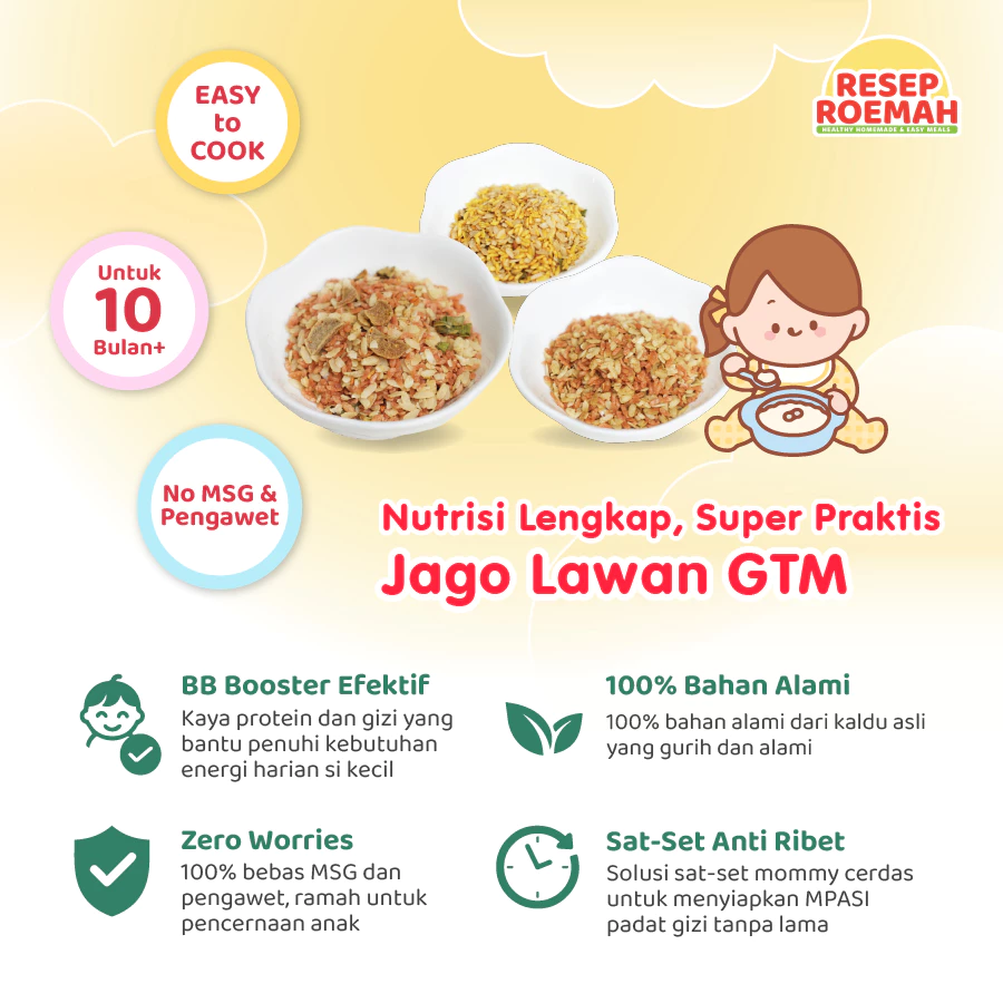 Resep Roemah Nutri Grow BB Booster Rice 45gr / Beras Instan Travelling Siap Seduh 15 Menit - MPASI Bayi / Tinggi Protein & Kalori / Beras Pipih Nasi Anak / Tanpa MSG & Pengawet - Gambar 2