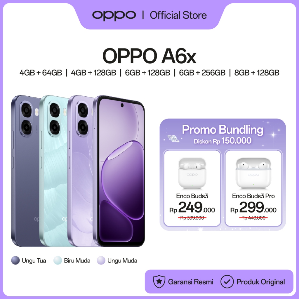 [NEW] OPPO A6x 4GB/6GB+64GB/128GB/256GB & 8GB+128GB [IP64 Water & Dust Resistance, 6500mAh Large Battery, Snapdragon 685, 120Hz Fast Responsive Screen]