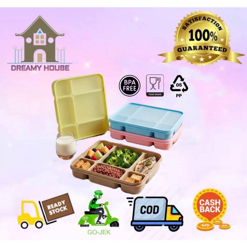 Dreamyhouse Kotak Bekal Bento Bahan Plastik Lunch Box 6 Sekat Warna Pastel
