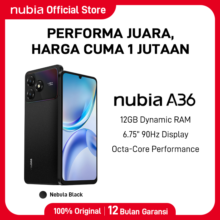 Handphone nubia A36 ROM 64GB RAM 12GB (4+8GB) Smartphone Kamera AI 13MP Layar 6.75" 90Hz, Baterai 5000mAh Fast Charging