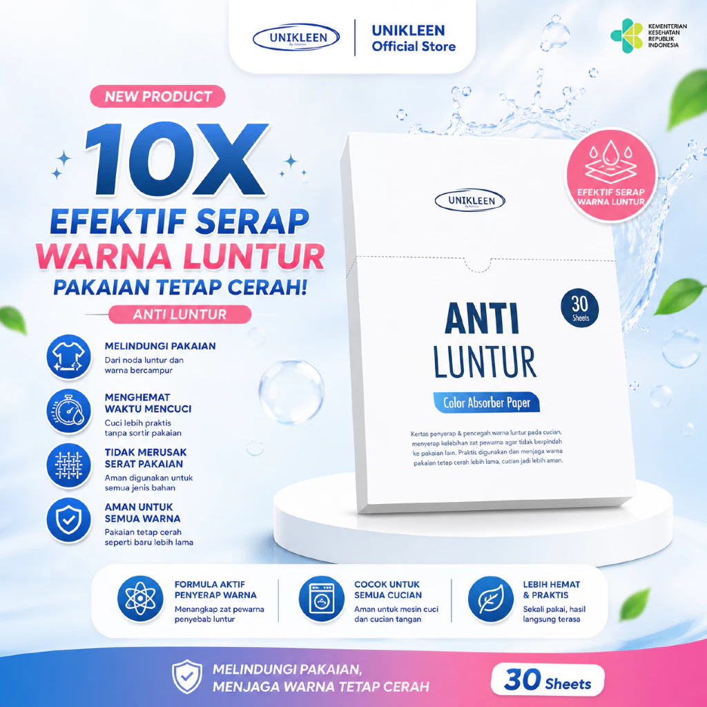 Kertas Penyerap Warna Anti Luntur - 30 Lembar, Efektif Menjaga Warna Pakaian Color Paper Absorber