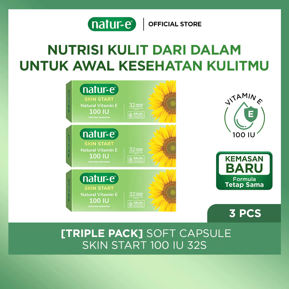 Natur-E Triple Pack Soft Capsule - Skin Start Natural Vitamin E 100 IU 32s x 3pcs - Suplemen Kecantikan Dengan Vitamin E 100 IU - Membantu Menjaga Kesehatan Kulit dari Dalam