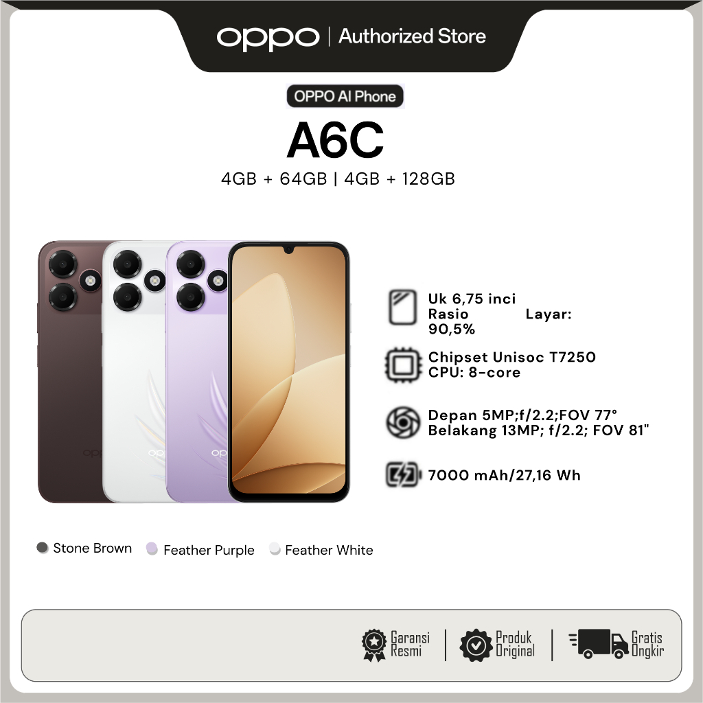 OPPO A6c 4GB/64GB & 4GB/128GB [7000mAh Large Battery, IP64 Water & Dust Resistance, 120Hz Ultra Bright Display]