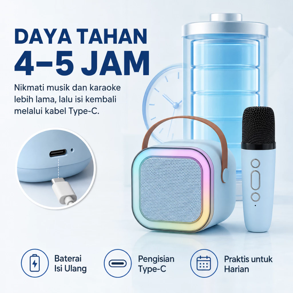 Speaker Bluetooth Mini K12 Bass Keren Portable Bisa Karaoke With 2mic Baterai Tahan Lama Support TF Card - Gambar 3